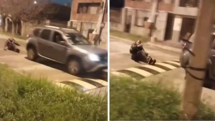 Unos vecinos ataron a hombre a un auto y lo arrastraron por las calles de San Justo (Imagen captura vídeo).